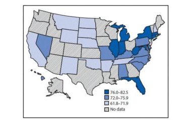 Map of short sleep duration prevalence among U.S. high school students