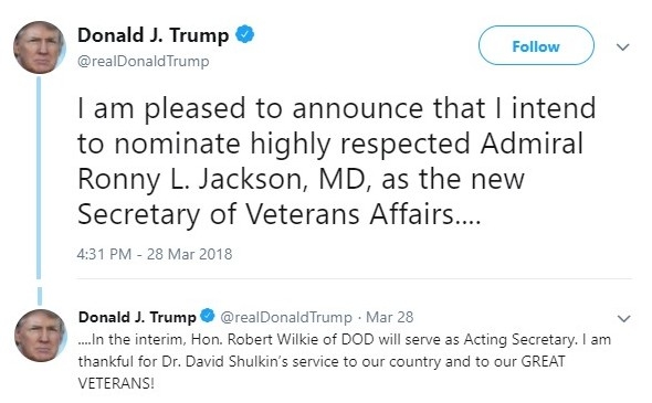 Trump fires Shulkin as Veterans Affairs secretary